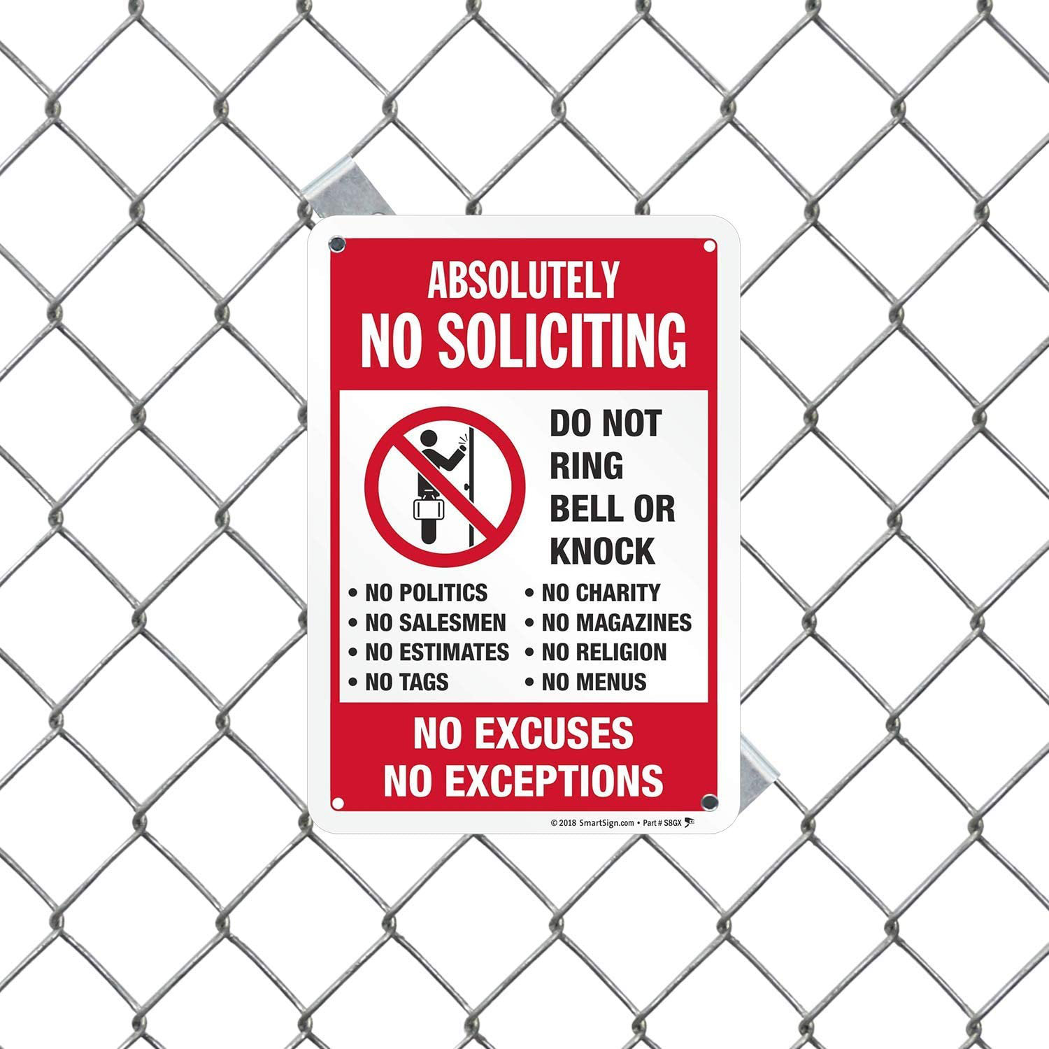 SmartSign Absolutely No Soliciting Do Not Ring Bell or Knock Reflective 7" x 10" Aluminum Signs
